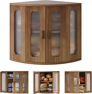 TQVAI Corner Bread Box for Kitchen Countertop, Keep Fresh Longer, Easy to Maintenance, Vintage Wooden Breadbox with Adjustable Shelves for Homemade Bread, Sandwich Loaves, Baked Goods (Retro Brown)