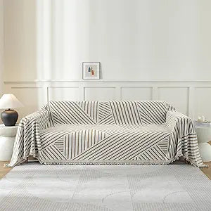 Couch Cover for Sofa, Boho Sofa Cover Washable Couch Cover for Dogs, Pet Sofa Cover for 3-Cushion Couches with Tassel Furniture Protector Cover,71" x 150",Khaki-Line