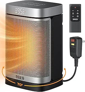 DREO Space Heater for Bathroom and Indoor, Portable Heater, 1500W Safe and Quiet PTC Ceramic Heater, 41-95┬░F Digital Thermostat, 70┬░Oscillating, Remote, ALCI Safety Plug, 12h Timer, 5 Modes