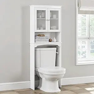 Spirich Over The Toilet Storage Cabinet, Above Toilet Storage Cabinet with Glass Doors, Behind Toilet Bathroom Organizer, White