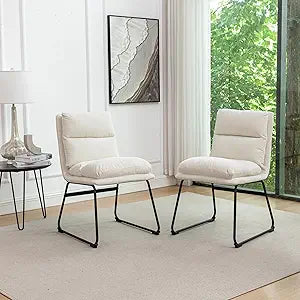 Roundhill Furniture Milos Contemporary Upholstered Dining Chairs, Set of 2, Vanilla White