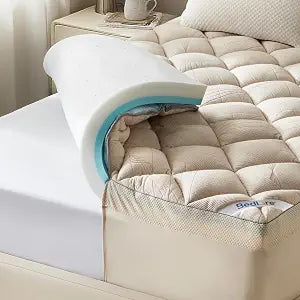 Bedlore 4-Inch Queen Mattress Topper for Back Pain - Dual Layer Medium Support (2" Gel Memory Foam + 2" Cooling Fluffy Pillow Top Pad), Breathable & Pressure Relief (Beige)