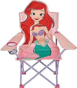Disney Little Mermaid Figural Folding Camp Chair for Kids, Portable Outdoor Chair with Carrying Case, Lightweight and Durable, Indoor/Outdoor Seating for Ages 3+, Perfect for Camping or Backyard