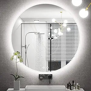 Keonjinn 28 Inch Round LED Mirror Backlit, Round Bathroom Mirror with Lights, 3 Color Temperature, UL Listed LED Driver, HD Tempered Glass, Dimmable Defogging, Circle Lighted Vanity Mirrors for Wall