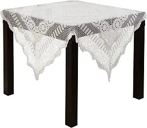 SARO LIFESTYLE Crochet Lace Tablecloth  Handmade Cotton Table Linen for Dining, Entertaining & Decorative Styling, 36"x36", White