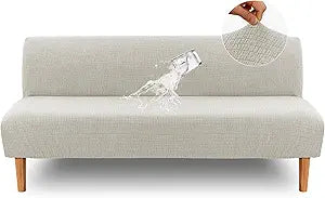 H.VERSAILTEX 100% Waterproof Jacquard Futon Cover Stretch Armless Sofa Cover Soft Futon Slipcover with Elastic Bottom Thick Sofa Bed Furniture Protector Covers for Washable FutonPale Oak