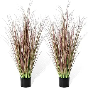 Jexine 2 Pieces Tall Artificial Grass Plant Potted Artificial Greenery Floor Plants Fake Pampas Grass Tall in Pot for Housewarming Gift House Garden Bathroom Lobby Indoor Outdoor (Autumn,4 ft)