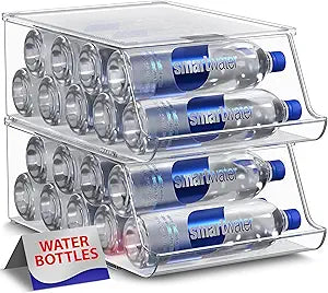 Sorbus Water Bottle Organizer for Fridge with Lid  Holds 9 Bottles  Stackable Drink Organizer for Refrigerator, Pantry, or Countertop  Clear BPA-Free Plastic Bottle Storage Holder
