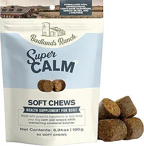 Badlands Ranch Super Calm Soft Chews for Dogs  Superfood Blend with Ashwagandha, Lions Mane Mushroom & L-Theanine  60 Soft Chews