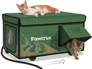 Weatherproof Heated Cat House for Outdoor in Winter, Heated Cat Bed Kitty Shelter with Cat Heating Pad, Insulated & Safe Escape Door, Warm Home for Outside Stray Cat