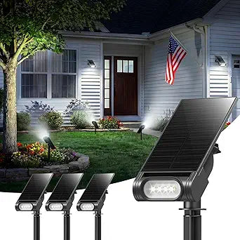EZVALO Solar Spot Lights Outdoor IP67 Waterproof, Adjustable Solar Landscape Lights, 3 Lighting Modes Solar Spotlights for Outside Yard Garden Plant Trees Pathway Flag (Cool White-4Pack)
