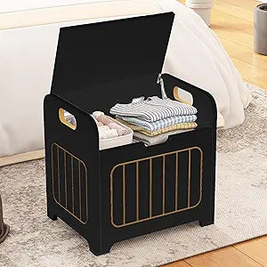 Aenuert Black Wooden Storage Chest, Small Cube Storage Box Organizer with Handles, Wooden Storage Bin for Books and Clothes, Square Side Table for Entryway, Living Room or Bedroom