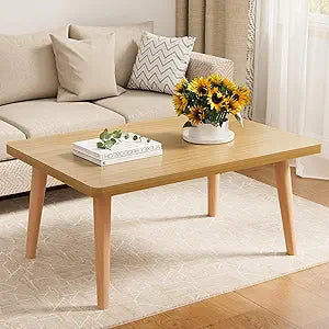 Small Coffee Table, Low Table with Solid Wood Legs, 23.6" Mini Square Accent Table Side End Table, Floor Table Desk for Sitting on The Floor, Coffee Tea Table for Living Room, Dorm, Apartment, Natural