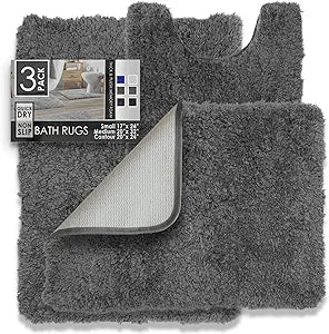 Clara Clark Bathroom Rugs Sets 3 Piece, Shaggy Plush Bath Mat - Non-Slip, Machine Washable Bath Rugs - Dries Quickly, Ultra Soft Bath Mats for Bathroom,