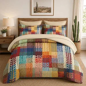 Nesker Comforter Set King Size, Boho Vintage Geometric 7 Pcs Bedding for Kids and Adults, Painting Colorful African Bed Sheet Sets with Fitted Sheet 2 Pillowcases & 2 Shams