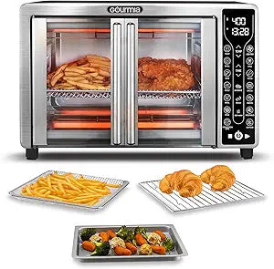 Gourmia French Door Air Fryer Toaster Oven  6-Slice Capacity, FryForce 360, Digital Display with 17 Cooking Presets, Stainless Steel