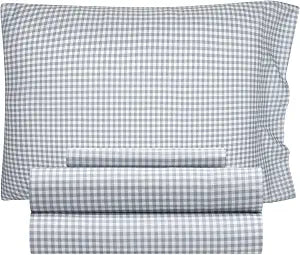 Heritage Kids 3-Piece Twin Sheet Set, Gingham Light Grey,Includes Top Sheet, Fitted Sheet & Pillowcase, Kids Room or Guest Room