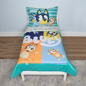 Bluey 4 Piece Toddler Bedding Set ��� Includes Comforter, Sheet Set ��� Fitted Top Sheet Reversible Pillowcase for Boys or Girls Bed, Blue