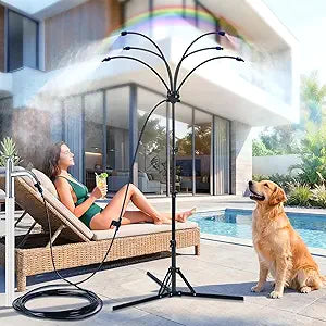 6-Adjustable Nozzle Standing Misters for Outside Patio - Easy to Install & Maintain, Customize Mist, Durable & Long-Lasting for Backyard Cooling