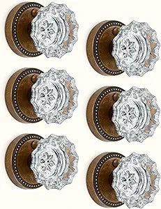 Asidrama 6 Pack Privacy Antique Brass Crystal Door Knob with Lock, Vintage Antique Brass Glass Door Knobs Interior for Bedroom or Bathroom, Heavy Duty for Left Right Sided Doors