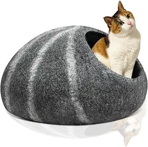 Wool Cat Cave Cats Felted Wool Cat Cave Merino Wool Cat Bed Round Cave Cats House Mat Handmade Self Warming Comfort Cat Hiding Spots Cat House for Indoor