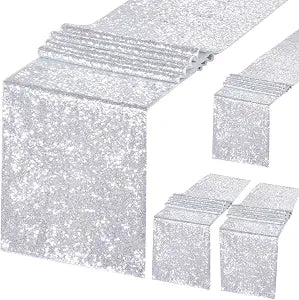 B-Cool Silver Sequin Table Runner 4 Pack 12x72 Inch for Wedding Party
