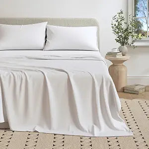 Great Bay Home Cotton Jersey Knit Twin/Twin XL Sheet Set - Ultra-Soft, Stretchy, Heathered Melange Bed Sheets - Cozy, Soft T-Shirt Sheet & Pillowcase Set (Winter White)