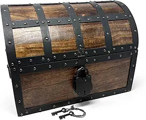 Nautical Cove Handmade Wooden Treasure Chest Storage Box  Deluxe Design with Real Leather Accents, Working Iron Lock & Skeleton Keys, Decorative Keepsake Chest (X-Large - 15  11  11")