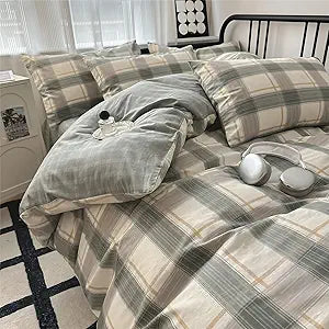 HighBuy King Size Comforter Set Green Plaid Gingham Bedding Comforter Set 3 Piece Buffalo Grid Comforter and 2 Plaid Pillowcases Modern Pattern Plaid Bed Set for Men All Season King Bedding Set