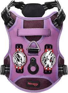 PETNANNY Tactical No Pull Dog Harness for Large Dogs, Breathable Mesh Service Dog Vest with Heavy Duty Handle and Molle Panel for Outdoor Hiking Training, Purple,XL