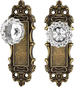 2 Pack Crystal Glass Dummy Door Knobs Interior, Antique Brass Bronze
