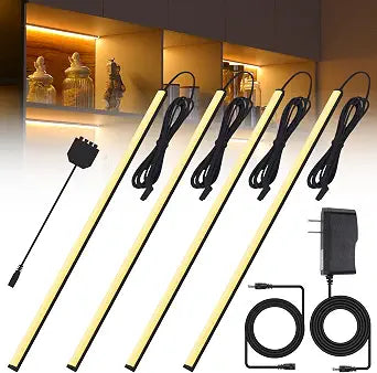 JUSJUBR Black Display Shelf Lighting, 4 Pack x12 Inch Display Lights for Display Case, LED Display Lights with Memory Function, Display Cabinet Lights for Pantry/Shelf/Case, Warm White 3000K