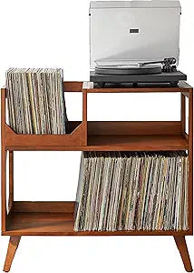 Crosley Furniture Asheville Mid-Century Modern Media Console Record Player Stand, Storage for Vinyl Records, Medium, Walnut