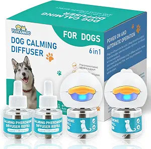 Dog Calming Diffuser, Calming Pheromones Diffuser Kit for Stress, Barking, Chewing, Pee Accidents & Separation Anxiety (2 Plug in + 4 Refill) 120-Day Supply
