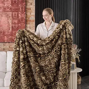 760GSM Faux Rabbit Faux Fur Throw Blanket,Super Thick Warm Bubble Blanket Throw,Fuzzy Luxury Plush Decorative Blanket for Couch Bed Sofa(Leopard Brown,50''x 60'')