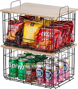 IRIS USA Wire Basket for Pantry Organizers and Storage, 2 Pack, Potato and Onion Storage, Easy Assembly, Stackable Storage Bins, Kitchen Cabinet Bathroom Shelf Organizers for Veggie, Fruit, Snack