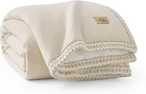 UGG Braid Reversible Throw Blanket  Ultra Soft Throw with Faux Suede and UGGFluff, Cozy Accent for Bedroom or Living Room Decor, Birthday Gifts for Women (Cream, Throw - 50" x 70")