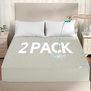 BEDLORE 2 Pack Waterproof Mattress Protector, Queen Size Mattress Pad with Deep Pocket 6"-18" Depth, Soft Breathable Bed Mattress Cover for Home, Bedroom, Hotel (Light Gray)