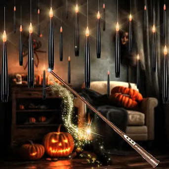 LUSHARBOR Floating Candles with Wand, Halloween Magic Flameless Candles