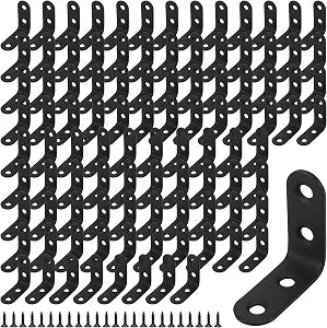 SHEUTSAN 100 Pcs Black L Bracket, 1.57 x 1.57 x 0.62 Inch Stainless Steel Corner Brace Small with Screws 90 Degree for Furniture Shelf Window