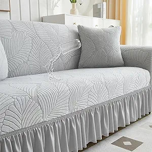 WONGS BEDDING Stretch Velvet Sofa Slipcover, Cushion Couch Cover with Skirt, Pet Friendly Durable Washable Stretchable, Easy Fit Universal Furniture Protector, (45"-66",Light Gray)