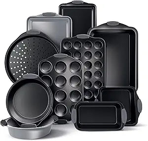 Country Kitchen Nonstick Stackable Bakeware Set - Heavy Duty, Durable, Easy Release Baking Set, Grey, 10 Pcs