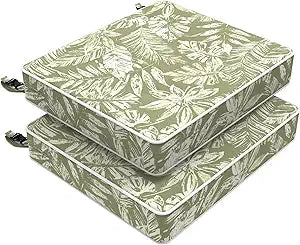 LVTXIII Outdoor Chair Cushions 18.5x16x3 Inch, Water-Repellent Patio Seat Cushions with Ties & Hidden Zipper, 2 Pack Thick Foam Chair Pads for Garden Furniture, Tropical Leaf Green