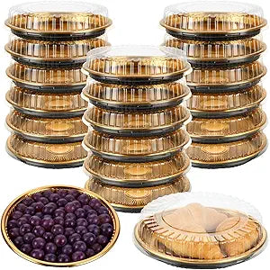 30 Pack 10 Inch Plastic Pie Containers with Lid, Disposable Pie Pans with Lids, Round Pie Platters Pizza Container, Plastic Serving Tray for Fruit Sandwich Party Takeout Food Picnic Supply