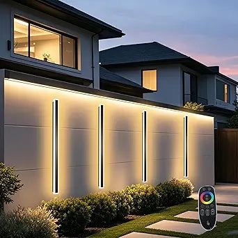 31.5 Inch Outdoor RGB Wall Lights, RGB/Warm/White Dimmable Modern LED Wall Sconce, IP65 Waterproof Long Wall Lighting with Remote and APP Control for Outdoor/Indoor Party Gathering