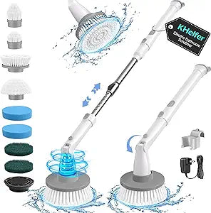kHelfer Electric Spin Scrubber Kh8, Upgrade Cordless Shower Scrubber 8 Replacement Head, 1.5H Bathroom Scrubber Dual Speed, Shower Cleaning Brush with Extension Arm for Bathtub Tile Floor