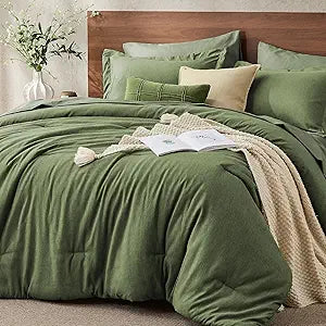 JOLLYVOGUE King Comforter Set Dark Green, Cationic Dyeing Bed in a Bag King 7 Pieces, Double-Tone Bedding Set with Down Alternative Comforter, Sheets, Pillowcases & Shams