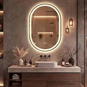 Niccy Oval LED Mirror for Bathroom, 36x24 Front Lit + Backlit Vanity Mirrors with Light Anti-Fog, Shatter-Proof, 3 Colors, Makeup Mirror with Black Frame (Horizontal/Vertical)