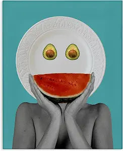 Quirky Abstract Fruit Plate, 16 x 20 Inch Canvas Wall Art