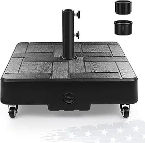 FRUITEAM Patio Umbrella Base Heavy Duty with 4 Wheels, Fillable Mobile Umbrella Base,Square Market Stand for Patio,Deck, Outdoor with 2 Locks 1 Knobs, 120lb Capacity